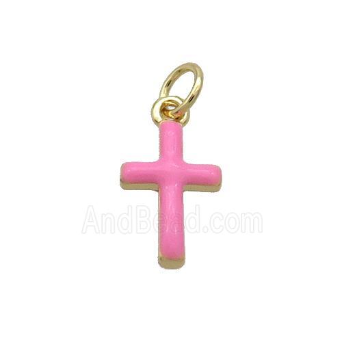 Copper Cross Pendant Pink Enamel Gold Plated