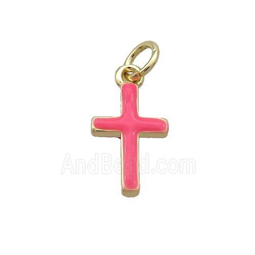 Copper Cross Pendant Hotpink Enamel Gold Plated