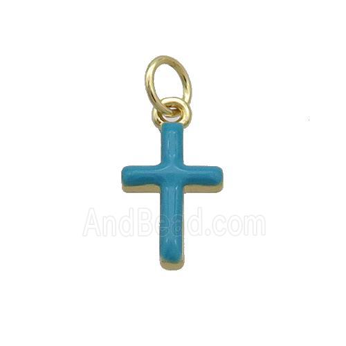 Copper Cross Pendant Teal Enamel Gold Plated