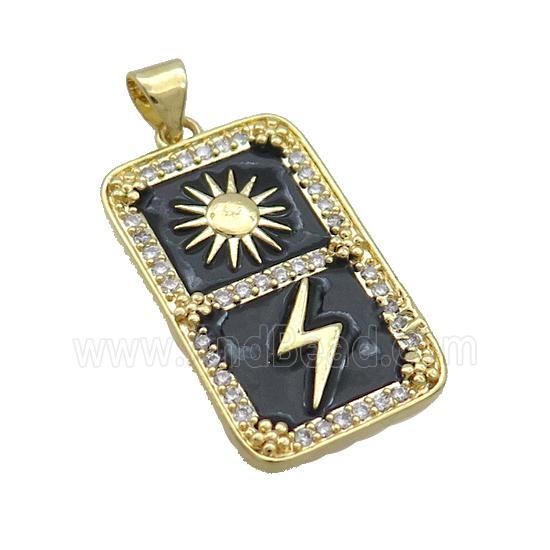 Copper Rectangle Pave Zircon Sun Lightning Black Enamel Gold Plated