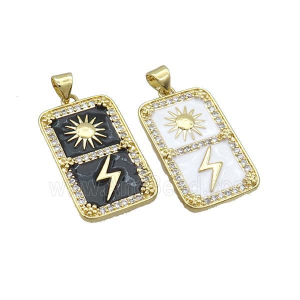 Copper Rectangle Pave Zircon Sun Lightning Enamel Gold Plated Mixed