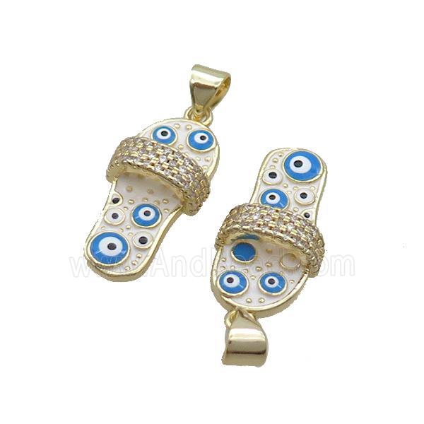 Copper Shoes Charm Pendant White Enamel Evil Eye Gold Plated