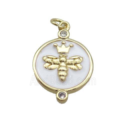 Copper Honeybee Pendant Circle White Enamel Gold Plated