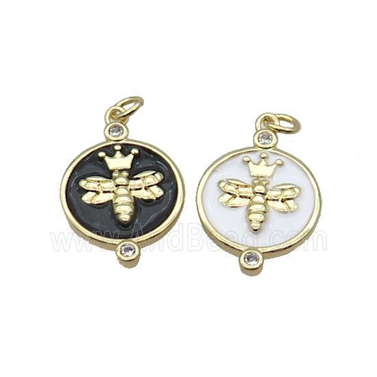 Copper Honeybee Pendant Circle Enamel Gold Plated Mixed