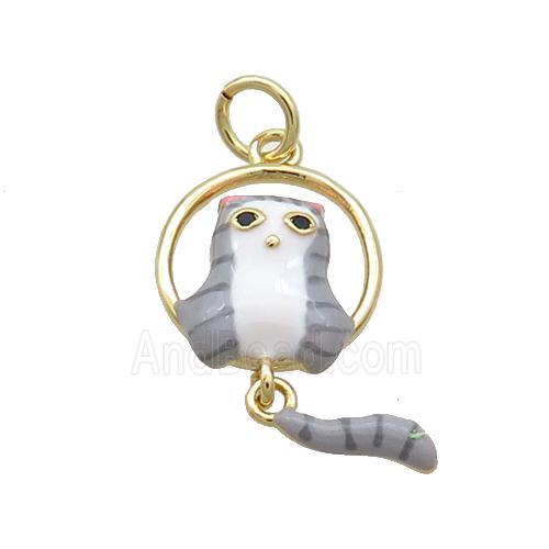 Copper Owl Charms Pendant White Gray Enamel Gold Plated