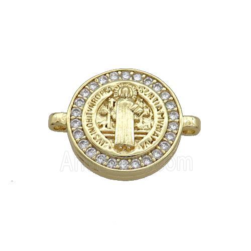 Copper Jesus Connector Pave Zircon Religious Circle Gold Plated