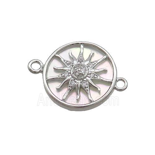 Copper Sun Charms Connector Pave Zircon Shell Backing Platinum Plated