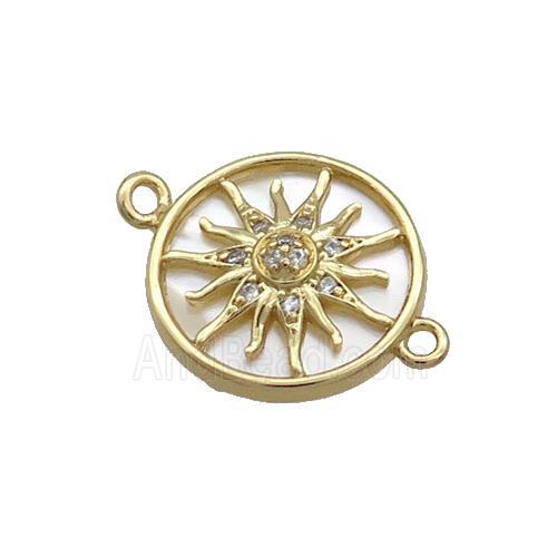 Copper Sun Charms Connector Pave Zircon Shell Backing Gold Plated
