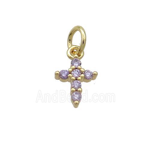 Copper Cross Pendant Pave Purple Zircon Gold Plated