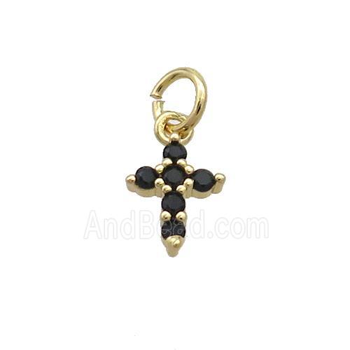 Copper Cross Pendant Pave Black Zircon Gold Plated