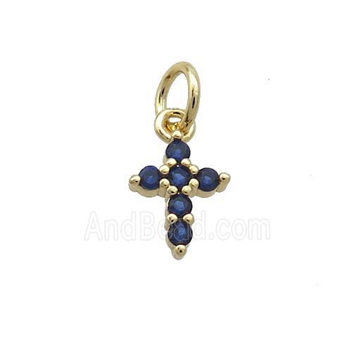 Copper Cross Pendant Pave Blue Zircon Gold Plated
