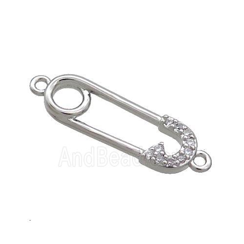Copper Safety Pins Connector Pave Zircon Platinum Plated