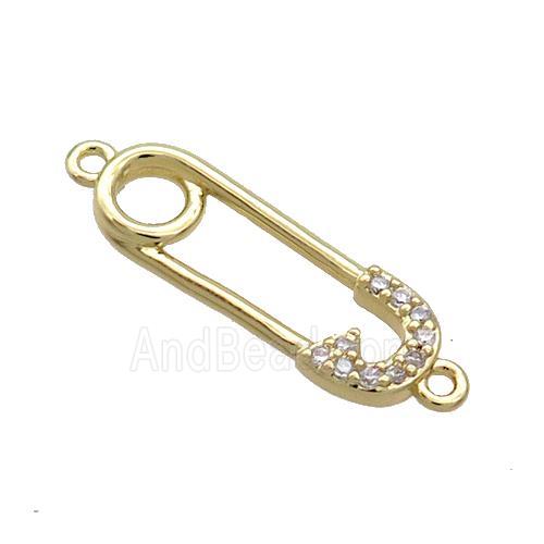 Copper Safety Pins Connector Pave Zircon Gold Plated