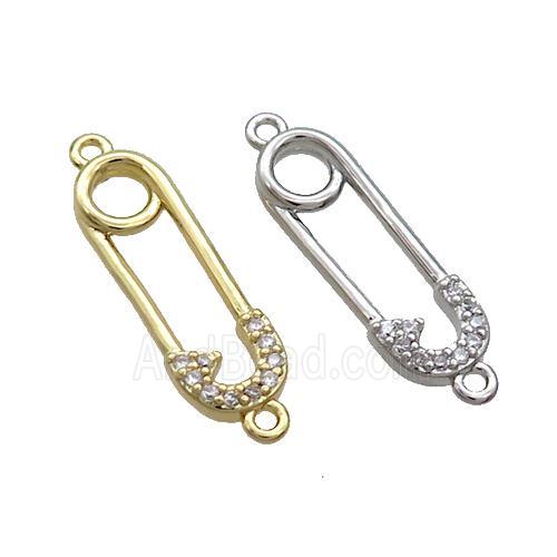 Copper Safety Pins Connector Pave Zircon Mixed