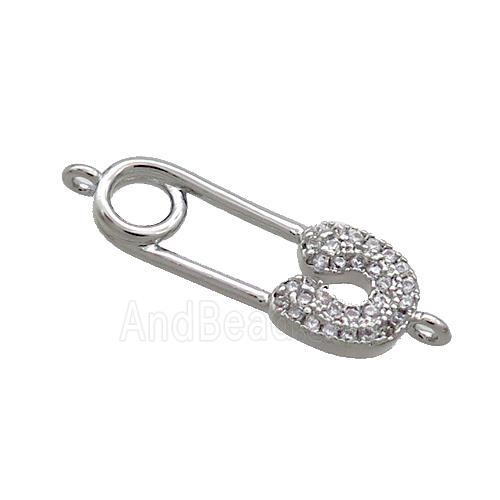 Copper Safety Pins Connector Pave Zircon Platinum Plated