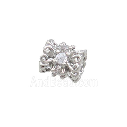 Copper Tube Beads Pave Zircon Platinum Plated