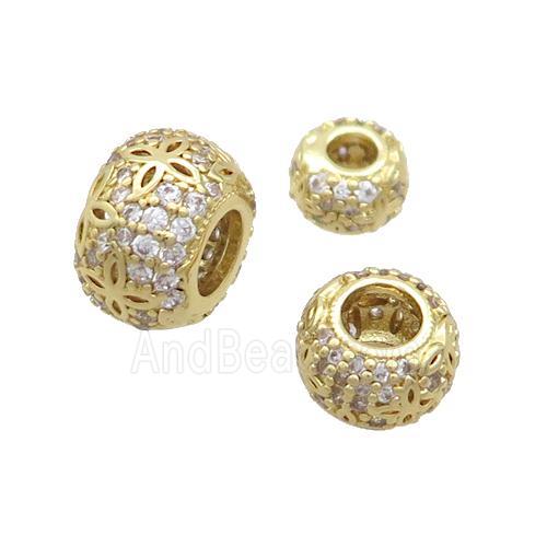 Copper Rondelle Beads Pave Zircon Large Hole Gold Plated