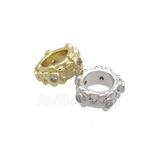 Copper Rondelle Beads Pave Zircon Large Hole Mixed