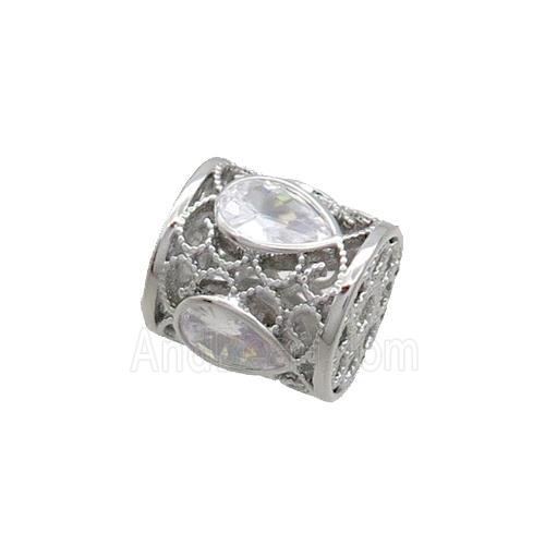 Copper Tube Beads Pave Zircon Platinum Plated
