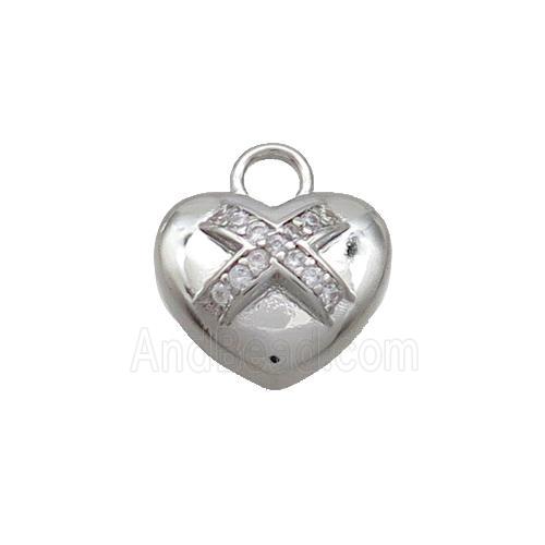 Copper Heart Pendant Pave Zircon Platinum Plated