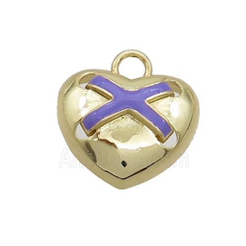 Copper Heart Pendant Lavender Enamel Gold Plated