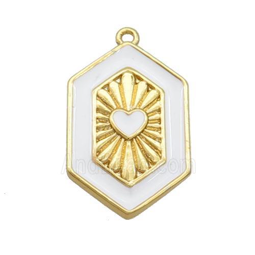 Copper Hexagon Pendant White Enamel Heart Gold Plated