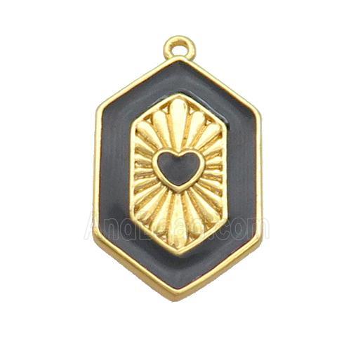 Copper Hexagon Pendant Black Enamel Heart Gold Plated