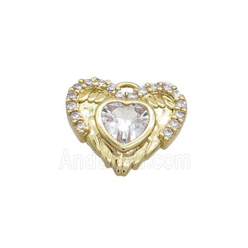 Copper Heart Pendant Pave Zircon Angel Wing Gold Plated