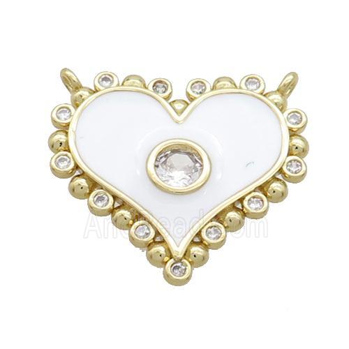 Copper Heart Pendant Pave Zircon White Enamel 2loops Gold Plated