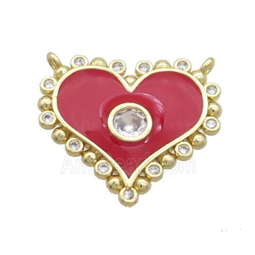 Copper Heart Pendant Pave Zircon Red Enamel 2loops Gold Plated