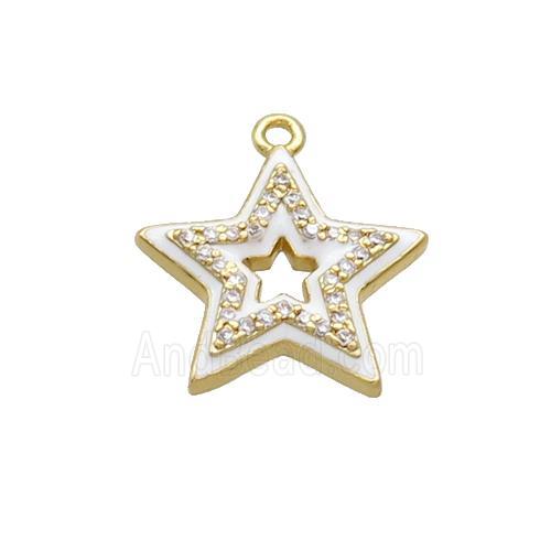 Copper Star Pendant Pave Zircon White Enamel Gold Plated