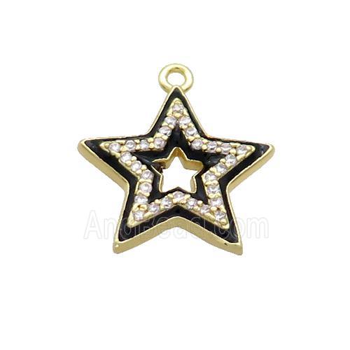 Copper Star Pendant Pave Zircon Black Enamel Gold Plated