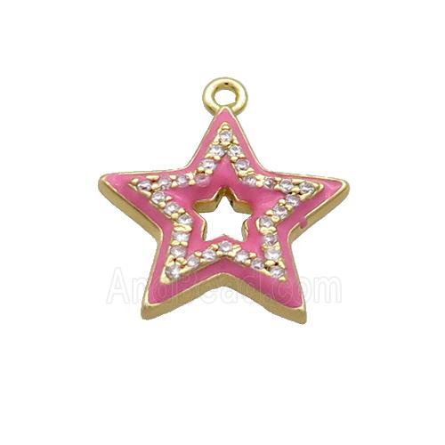 Copper Star Pendant Pave Zircon Pink Enamel Gold Plated