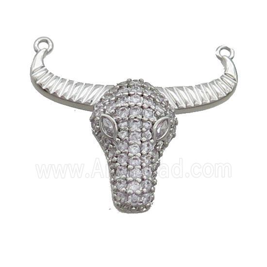 Copper Bullhead Pendant Pave Zircon 2loops Platinum Plated