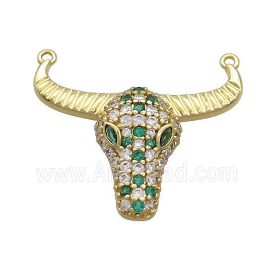 Copper Bullhead Pendant Pave Green Zircon 2loops Gold Plated