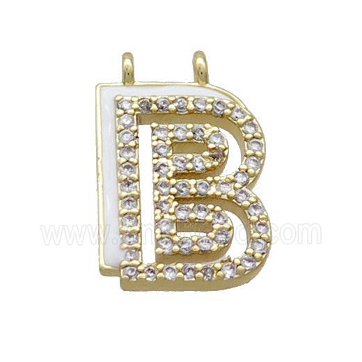 Copper Pendant Pave Zircon White Enamel Letter-B 2loops Gold Plated