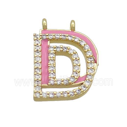 Copper Pendant Pave Zircon Pink Enamel Letter-C 2loops Gold Plated