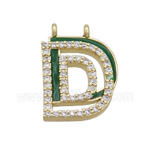 Copper Pendant Pave Zircon Green Enamel Letter-C 2loops Gold Plated