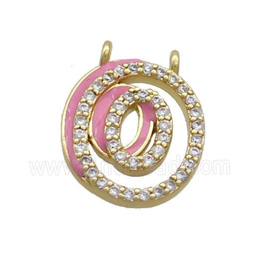 Copper Pendant Pave Zircon Pink Enamel Letter-O 2loops Gold Plated