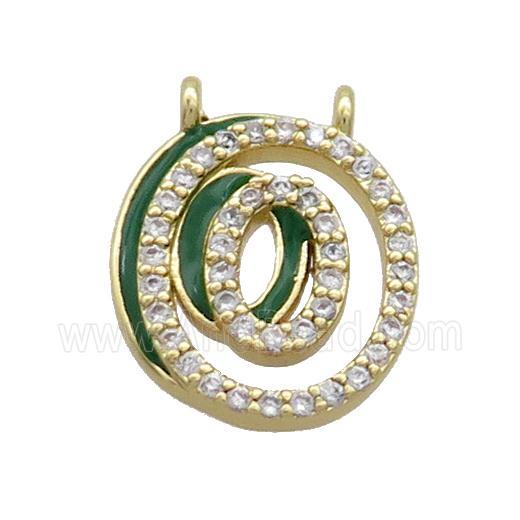Copper Pendant Pave Zircon Green Enamel Letter-O 2loops Gold Plated