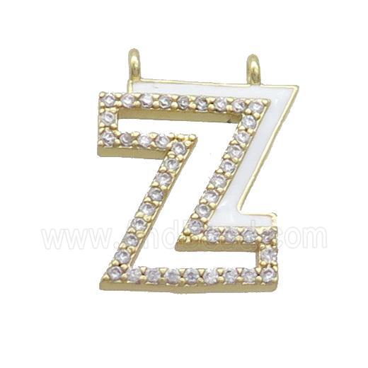 Copper Pendant Pave Zircon White Enamel Letter-Z 2loops Gold Plated