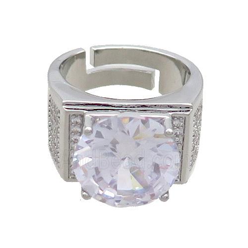 Copper Ring Pave Zircon White Crystal Glass Adjustable Platinum Plated