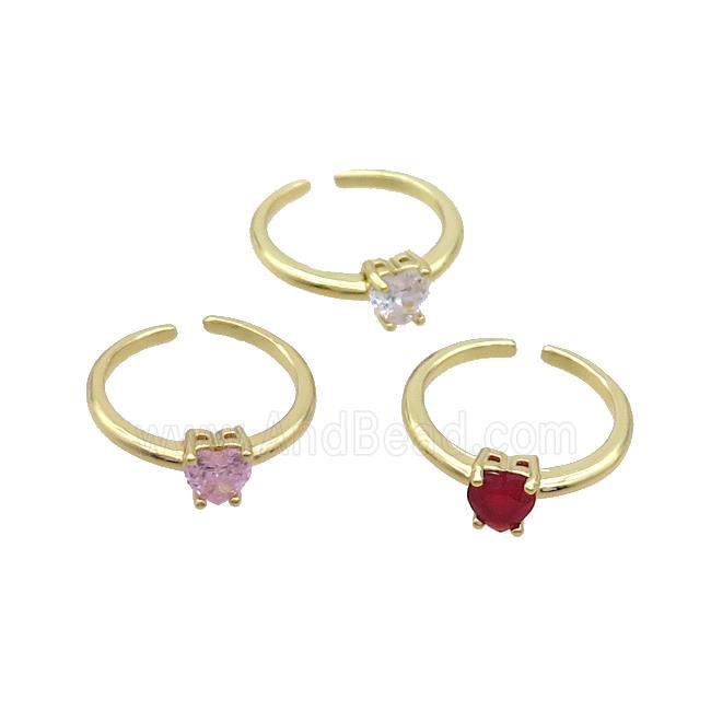 Copper Ring Pave Crystal Glass Heart Gold Plated Mixed