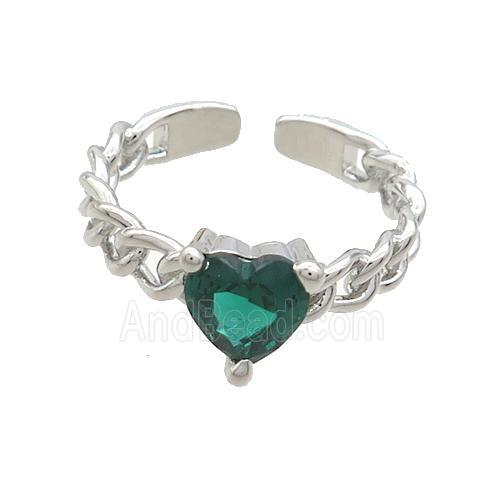Copper Ring Pave Red Green Crystal Glass Heart Platinum Plated