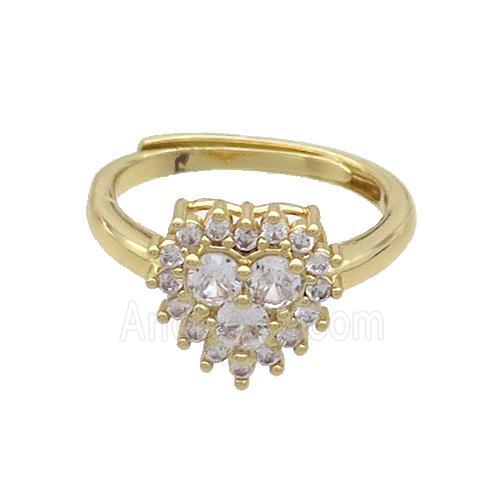 Copper Ring Pave Zircon Heart Adjustable Gold Plated