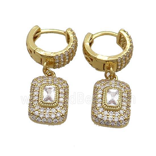 Copper Hoop Earring Pave Zircon Rectangle Gold Plated