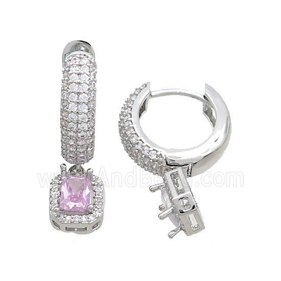 Copper Hoop Earring Pave Zircon Platinum Plated