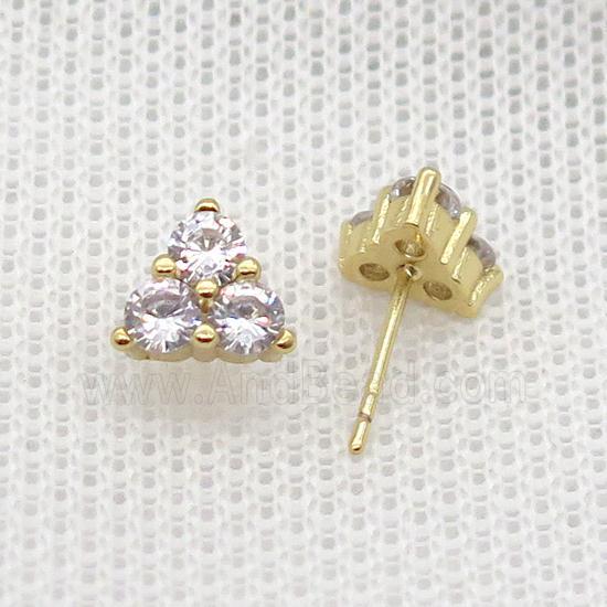 Copper Stud Earring Pave Zircon Triangle Gold Plated