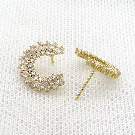 Copper Stud Earring Pave Zircon Gold Plated
