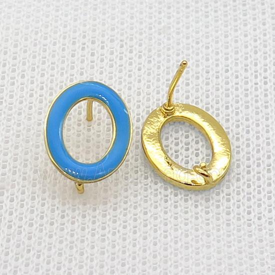 Copper Stud Earring Circle Blue Enamel Gold Plated